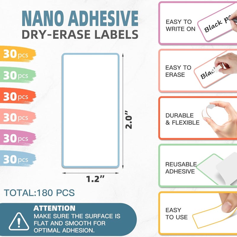PPB Dry Erase Labels Sticky Notes for Containers, Reusable Waterproof Removable Stickers for Storage Bins, Freezer, Kitchen, Classroom, Whiteboard, All Purpose Use (1.2”x 2”, Multicolor, 180 Dots) - Image 2